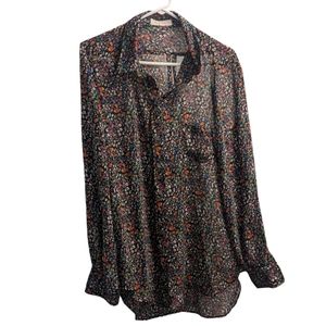 Vince Camuto Floral Sheer Button Down Blouse L